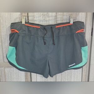 Patagonia Womens Strider Pro Shorts Size XL Gray/Teal/Orange Pockets Drawstring
